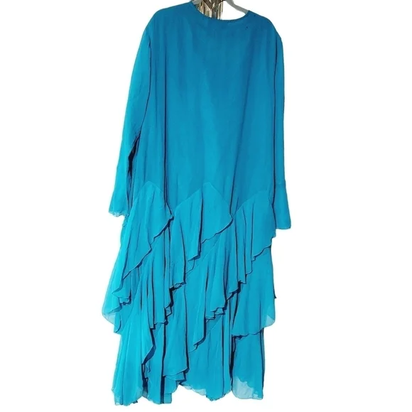 Ashro Women's Aqua Embellished Elegant Evening Flowy Gown Sz: 3X - Picture 5 of 9